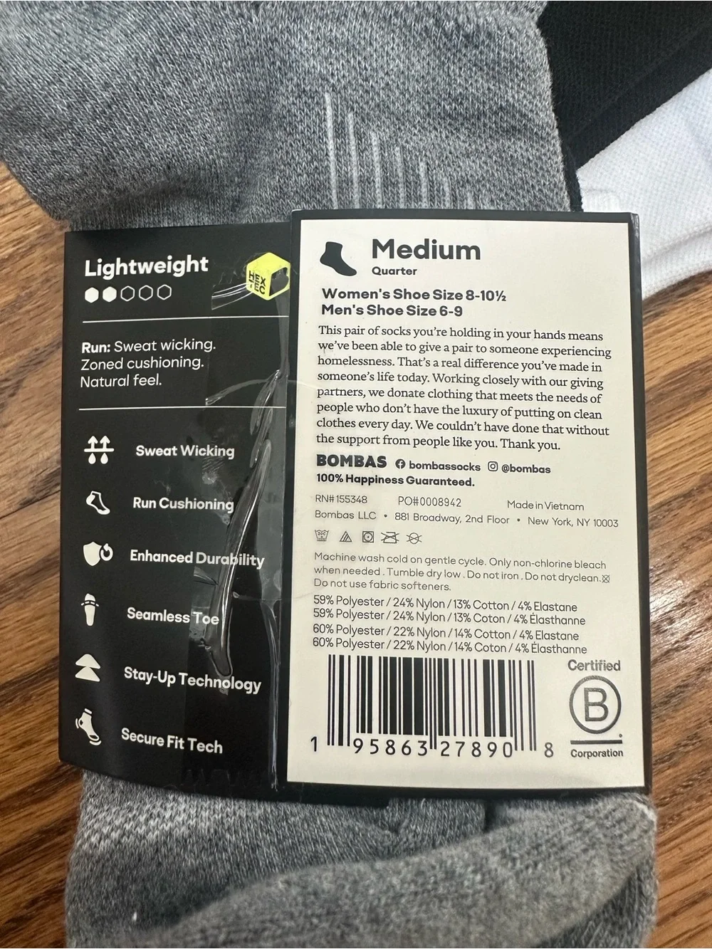 NEW 3-pack Bombas Women's Running Ankle Socks - White, Black, Gray